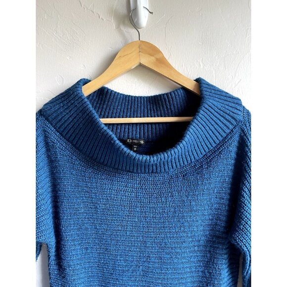 EXPRESS Size Medium Ribbed Boat Neck Pullover Sweater Long Sleeve Wool Mohair Bl - Picture 5 of 7